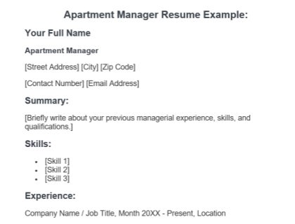 Free Apartment Manager Resume Template