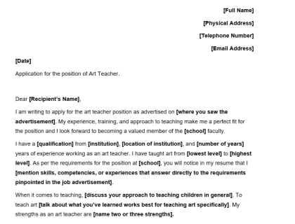cover letter for art teacher job