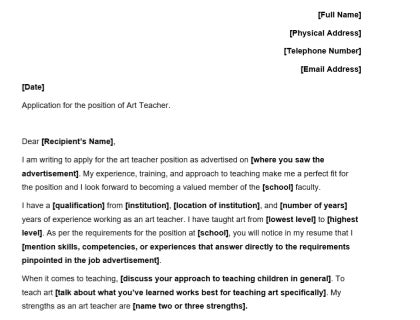 Art teacher cover letter template