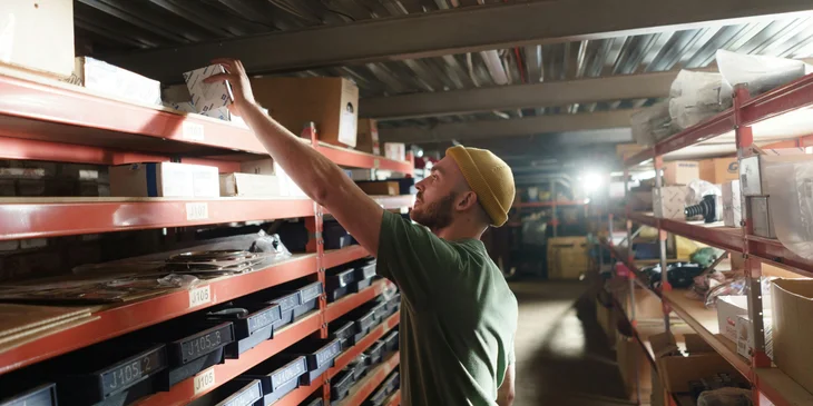 A man replacing stock on the shelf.