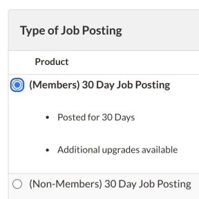 Select a job posting plan.