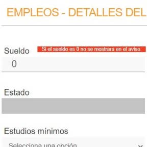 Indica los detalles de la oferta de trabajo.