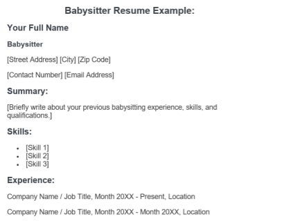 Free babysitter resume template