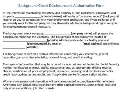 Background Check Authorization Form