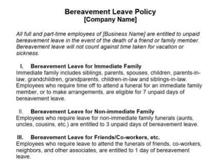 bereavement leave policy template download
