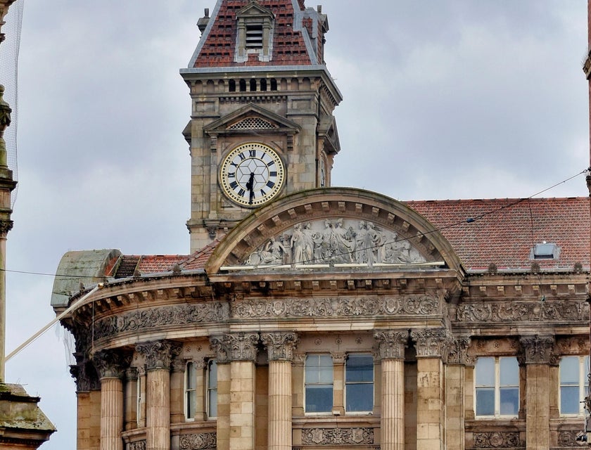 A view of the clocktower of the Birmingham Museum and Art Gallery.