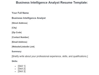 Free business intelligence analyst resume template