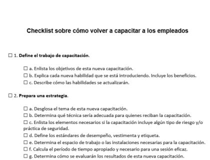 Checklist sobre cómo volver a capacitar a los empleados.
