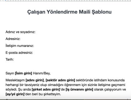 Çalışan yönlendirme maili şablonu örneği.