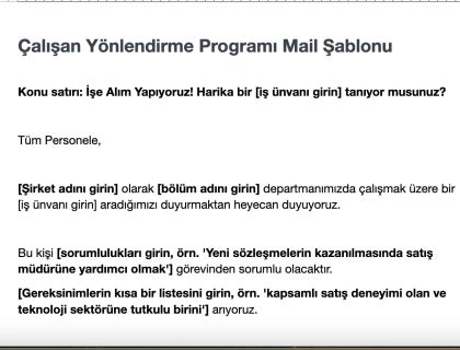 Çalışan yönlendirme programı mail şablonu örneği