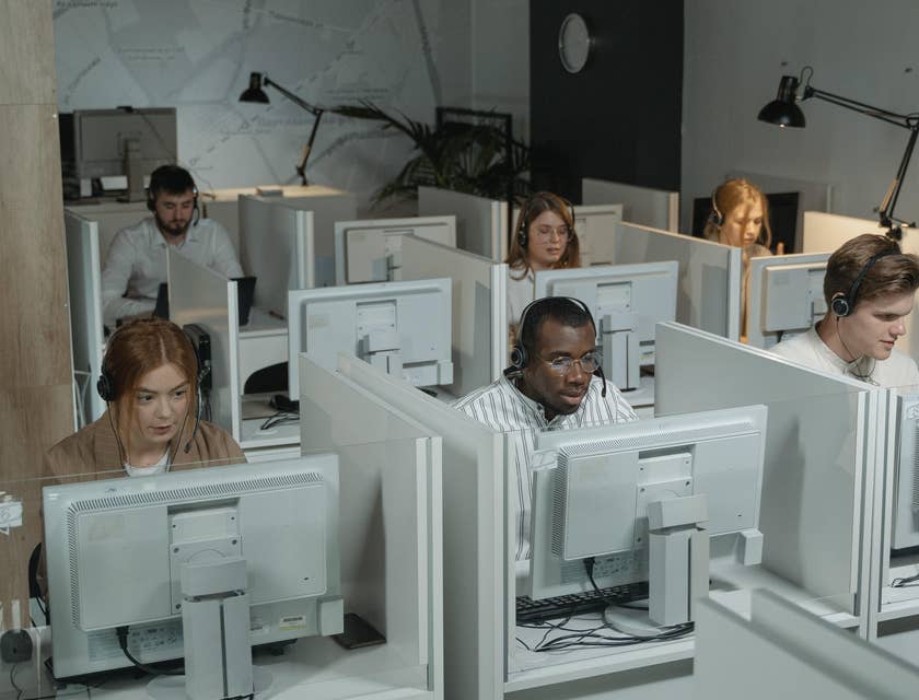 People working in a call center.