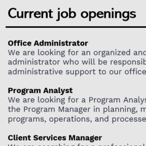 List current job openings.
