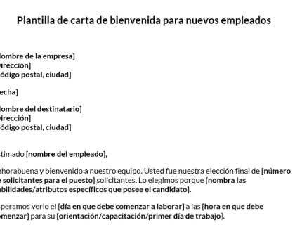 Carta de bienvenida para nuevos empleados.