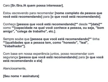 Modelo de carta de recomendação