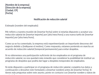 Carta de reducción salarial