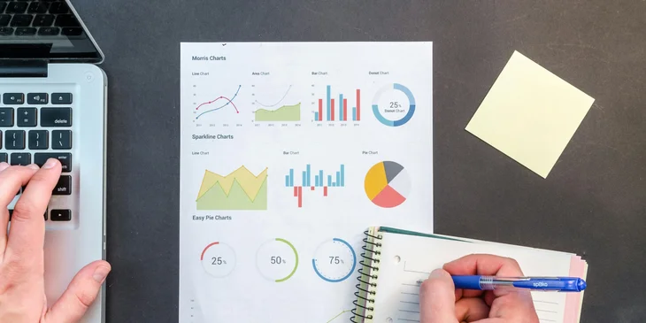 A category manager analyzing and researching sales trends to create marketing materials.