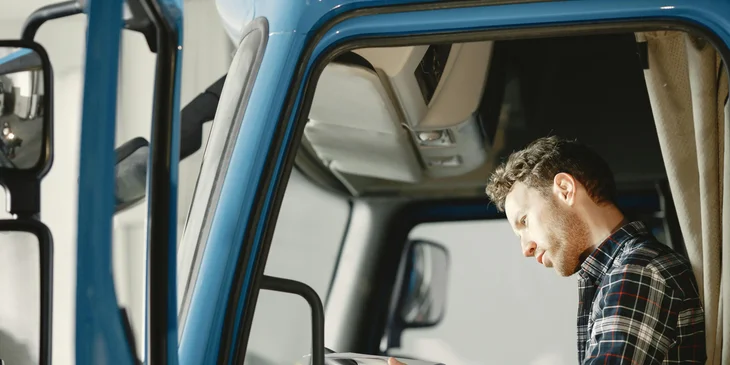 A man sitting in the truck.