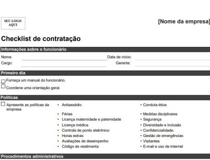 Checklist de nova contratação para empresas.