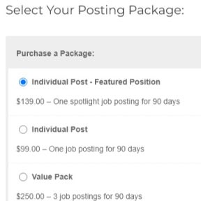 Select a posting package.