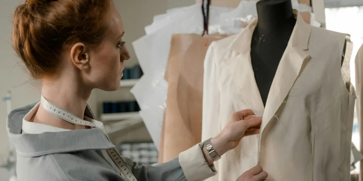 A woman checking a shirt.
