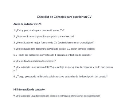 Checklist de consejos para el CV.