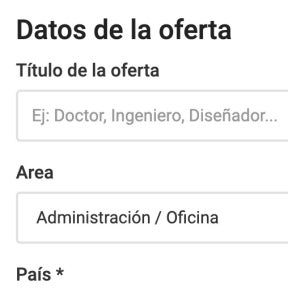 Escribe los datos de la oferta