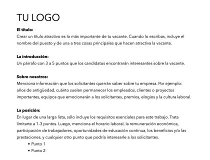Ejemplos de vacantes.