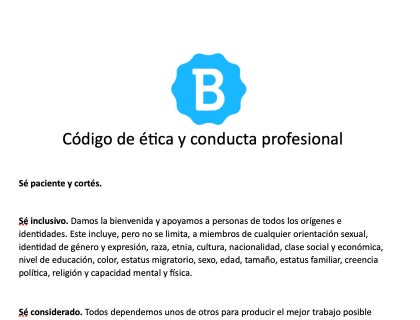Ejemplo de código de ética y conducta profesional.