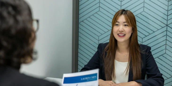 A woman participating in a job interview.