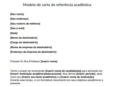 Modelo de carta de referência acadêmica