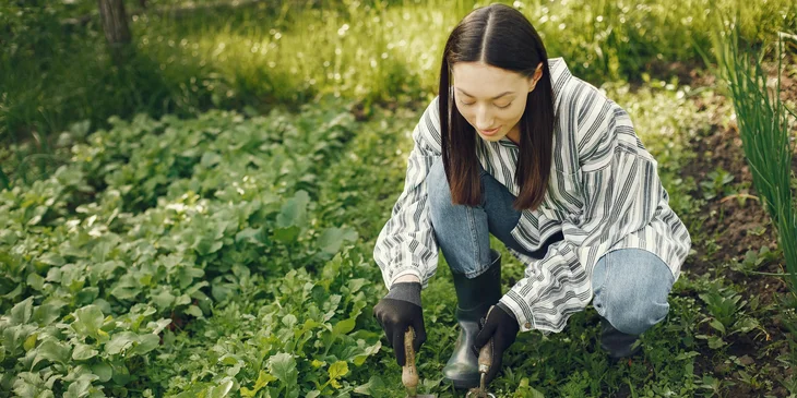 A woman tending to her garden.