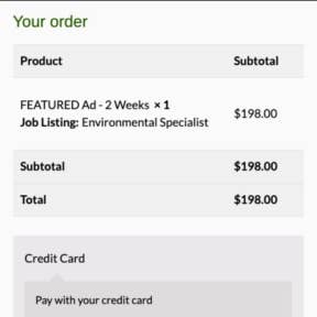 Complete your purchase and post your job ad.