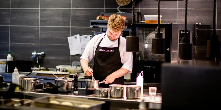A chef working in the kitchen.