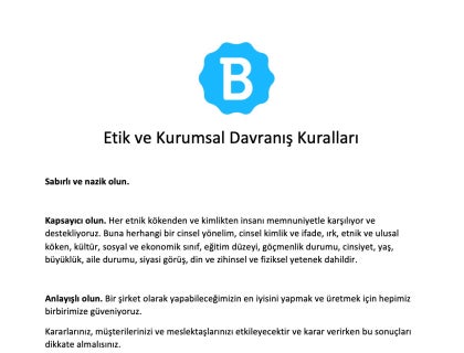 Etik ve kurumsal davranış kuralları örneği.