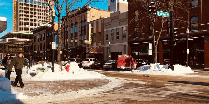 A photo of Downtown Fargo, North Dakota in winter.