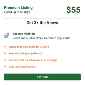 Select a job posting package.
