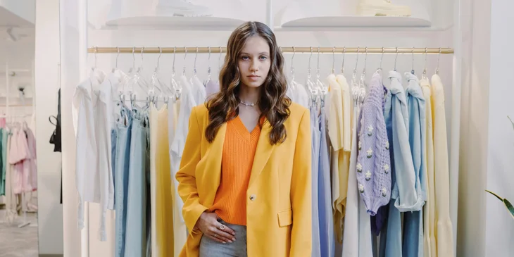 A lady in a yellow blazer striking a pose.
