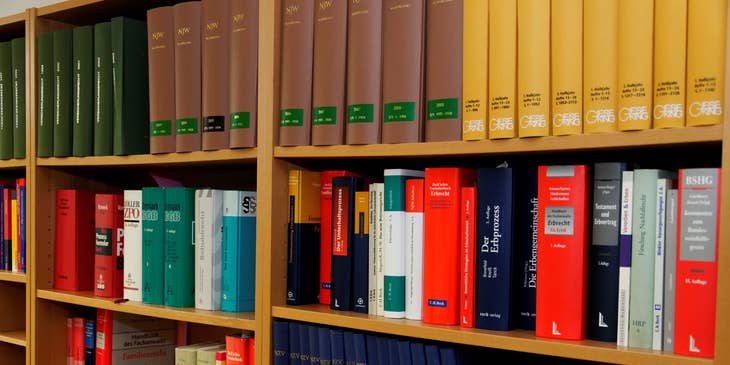 A bookcase at a law firm.