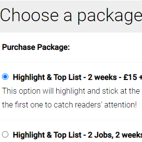 Select a job posting package.