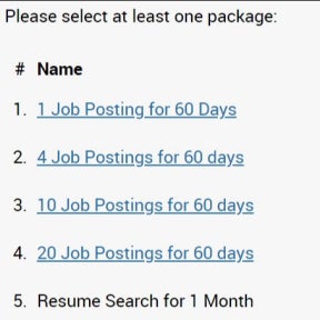 Select a job posting package.