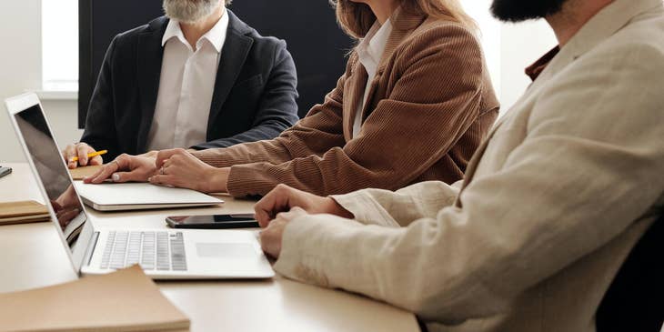People sitting in an office interview.
