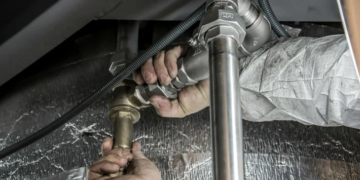 A handyman installing pipe fittings.