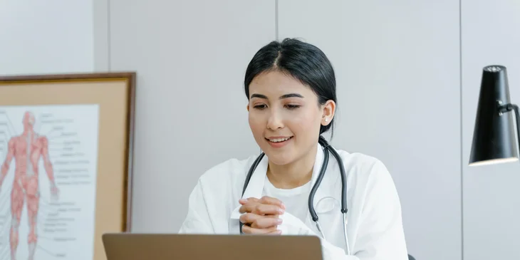 A doctor doing an online consultation.
