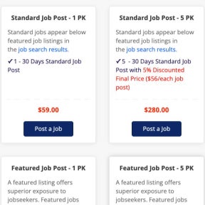 Select a job posting package.