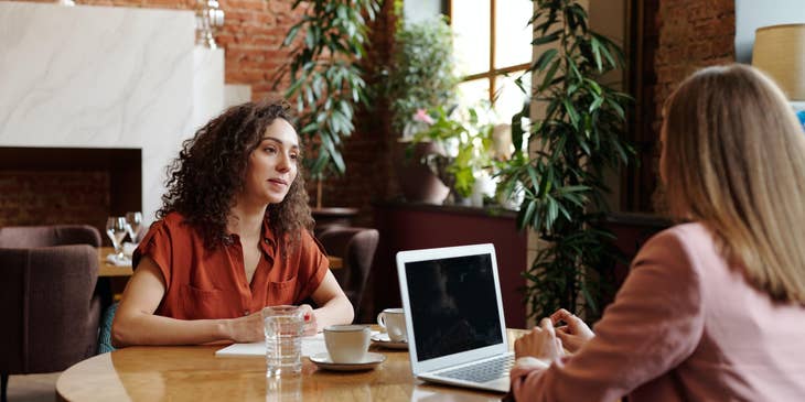 Woman being interviewed