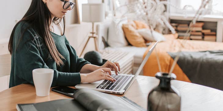 woman researching a company