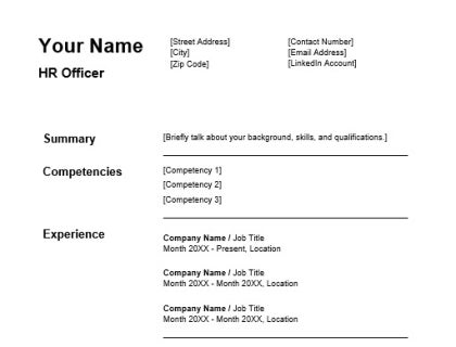 HR officer resume template