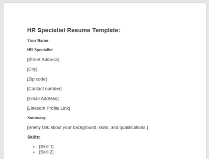 HR specialist resume template