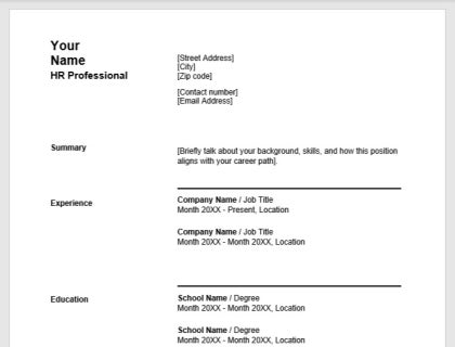 HR Supervisor resume template