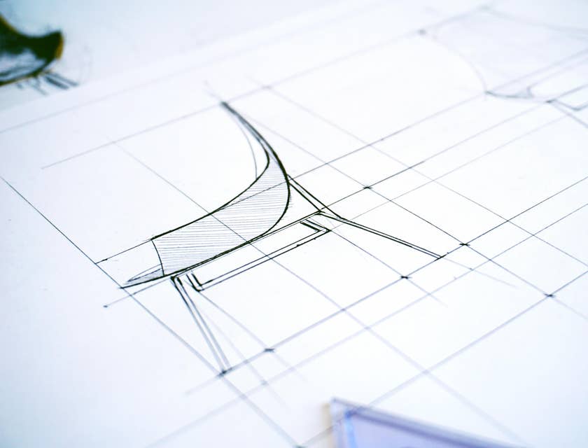 Industrial design sheet with markings and measurements.